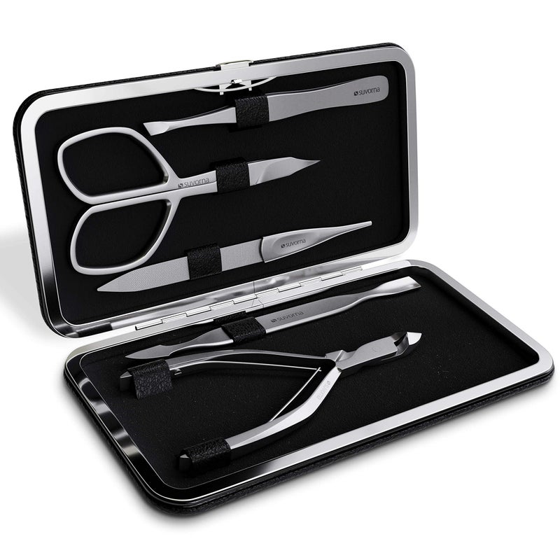 Suvorna Manicure Kit for Women with Nail Clippers Nail Scissors Cuticle Pusher Nail File  Tweezer  Made with Stainless Steel  Professional Nail kit for Adults Seniors Women and Men 5 Pcs
